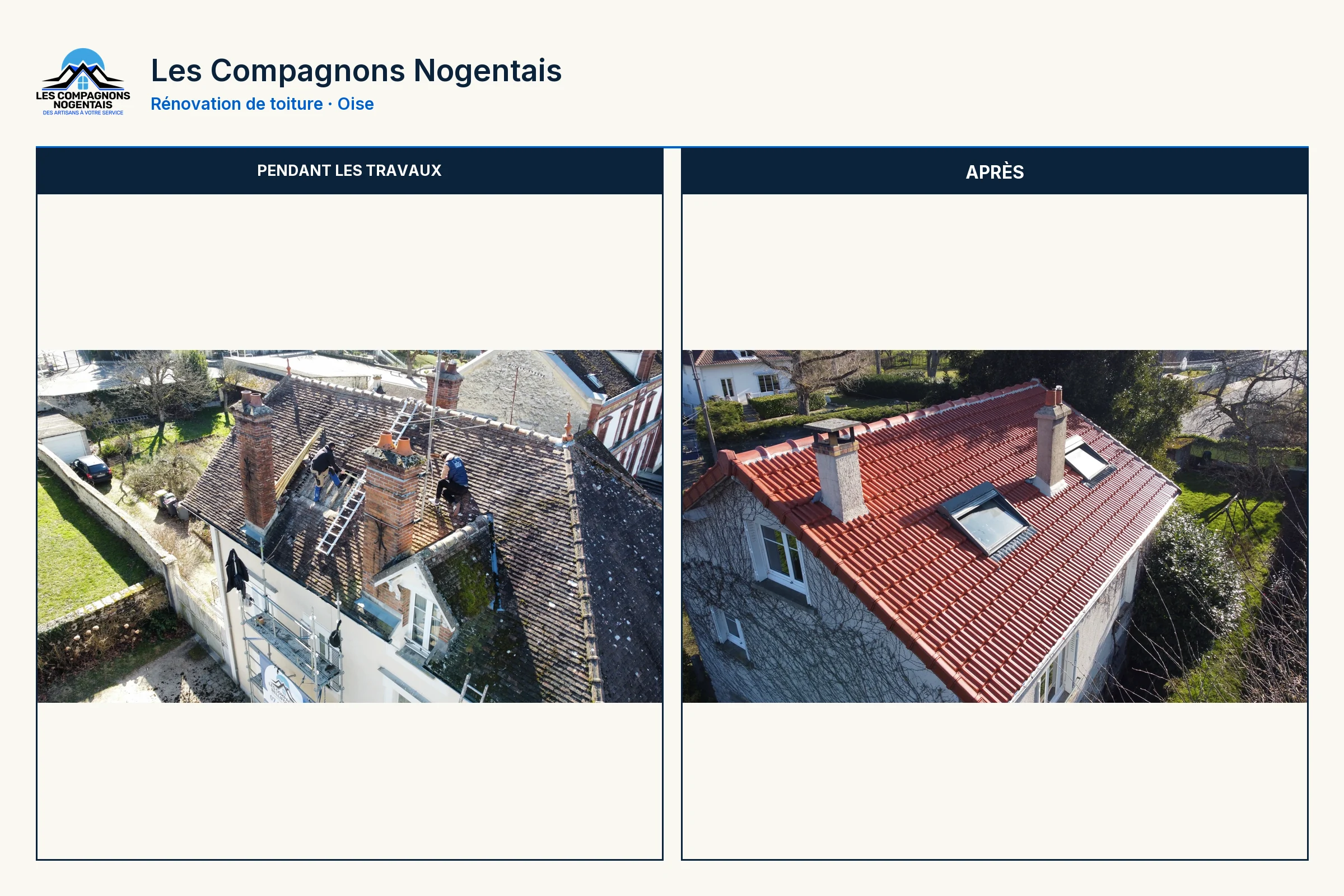 Comparatif de la rénovation de toiture dans l’Oise pendant les travaux et après