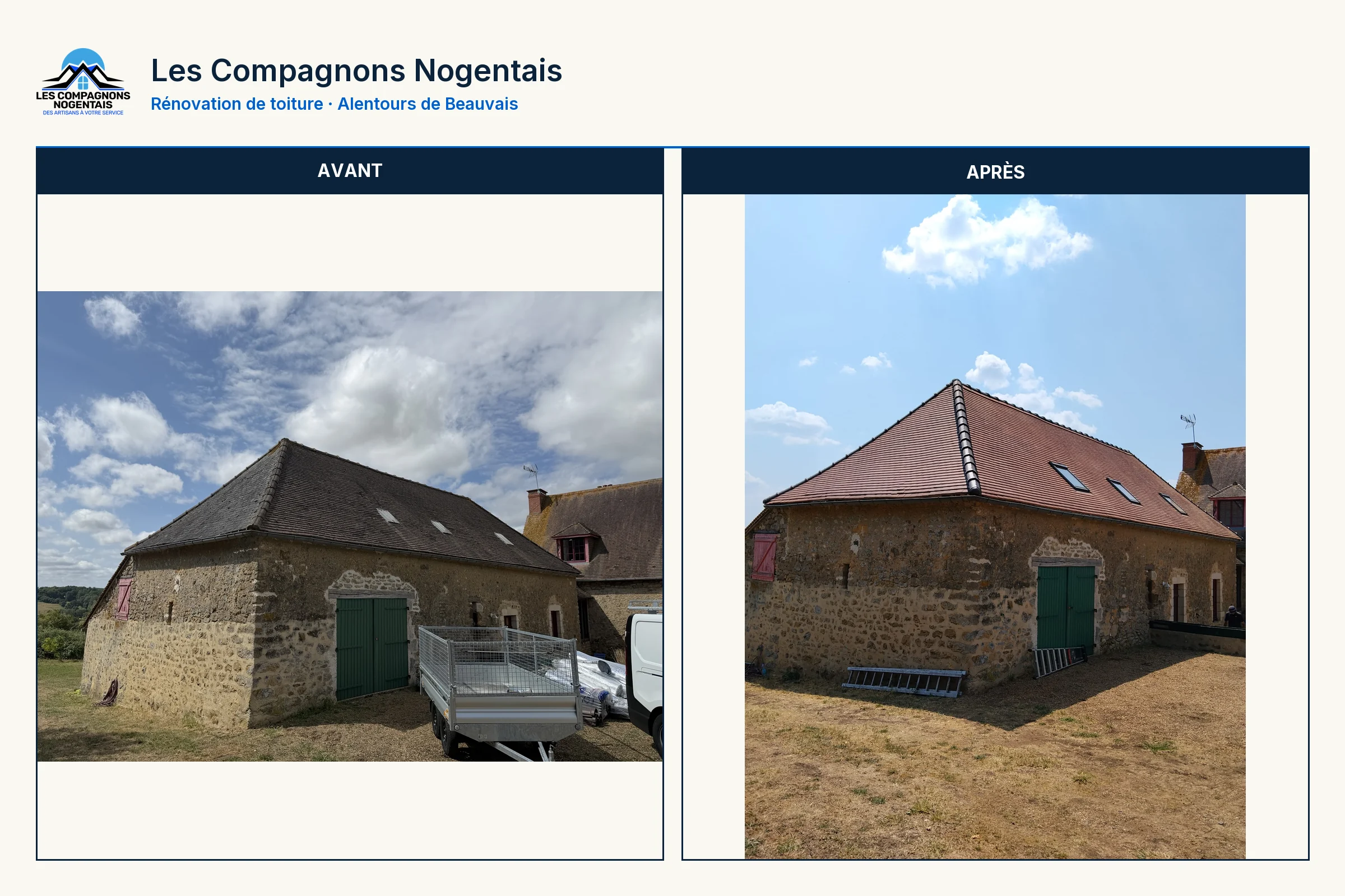 Comparatif avant et après de la façade à la porte verte aux alentours de Beauvais