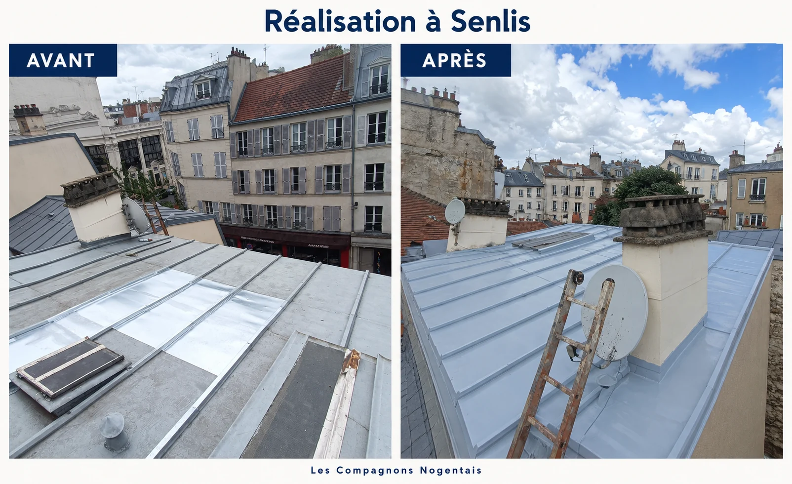 Montage avant et après de la réalisation à Senlis, avec les vues réorientées
